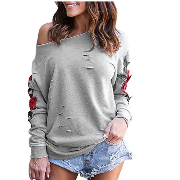 Tops - Beautiful women ripped casual sweatshirt